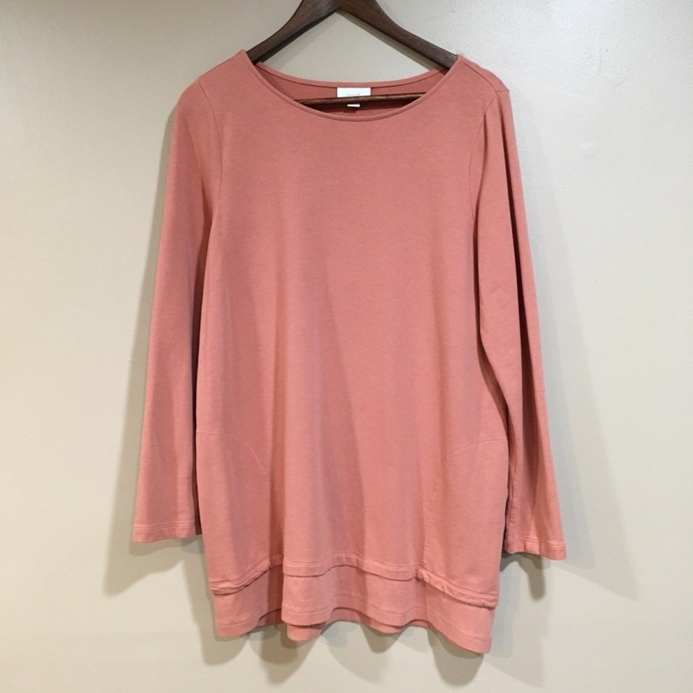 J. Jill Pima Cotton Tunic Top Sweatshirt Women L Coral Pink Coastal Lounge Basic